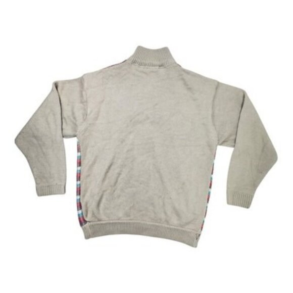 LRG Knit Sweater Jacket L Beige Multi Stripe Front Zip-Up Pockets Lined Rare - Picture 13 of 16